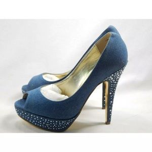 Brand New Mariah Carey Denim Rhinestone Stilettos